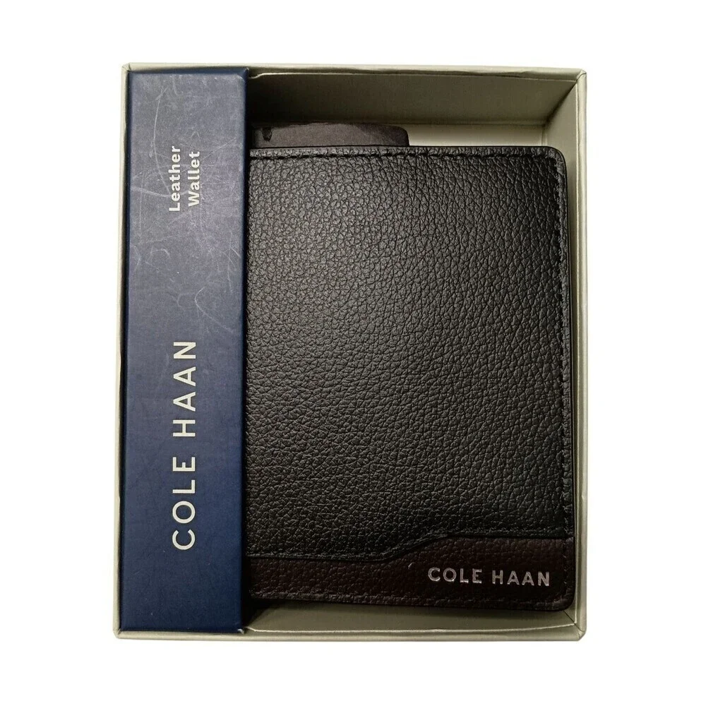 Cole Haan Leather Slim Billfold Wallet Brown Black Mens Classic Gift New in Box